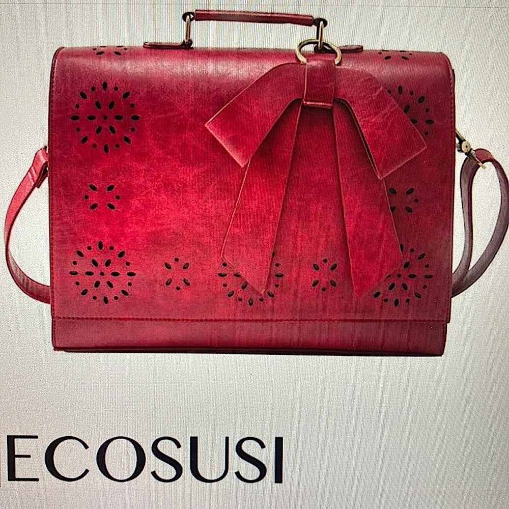 ECOSUSI Red Vegan Leather Bow Laptop Satchel